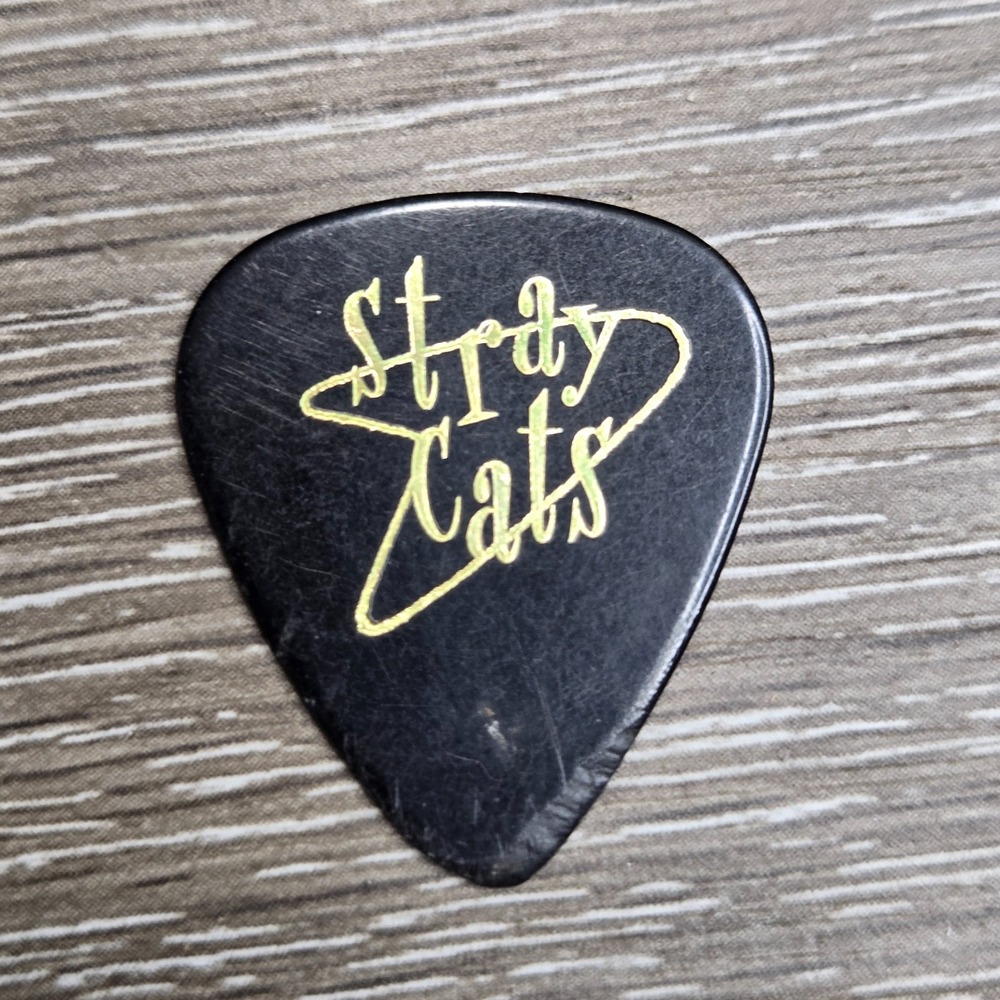Stray Cats Guitar Pick Black Gold Crown Cat Logo Rockabilly Collectible